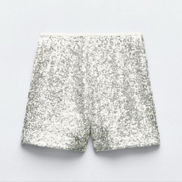 ZARA 2 PIECES SEQUIN BLAZER SILVER AND HIGHT WAISTED SHORTS SIZE XS - Picture 11 of 14